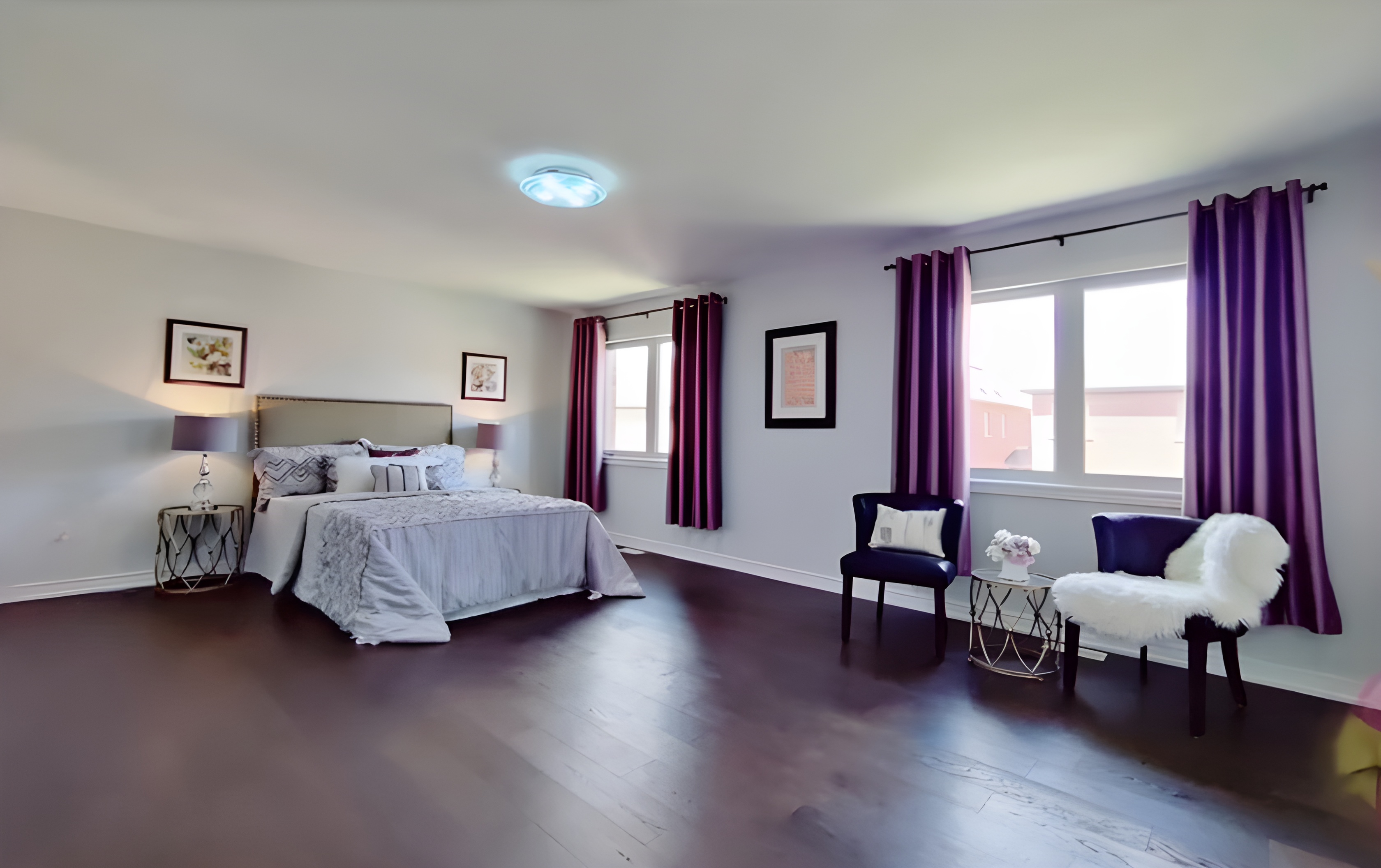 Cozy renovated bedroom with lighting